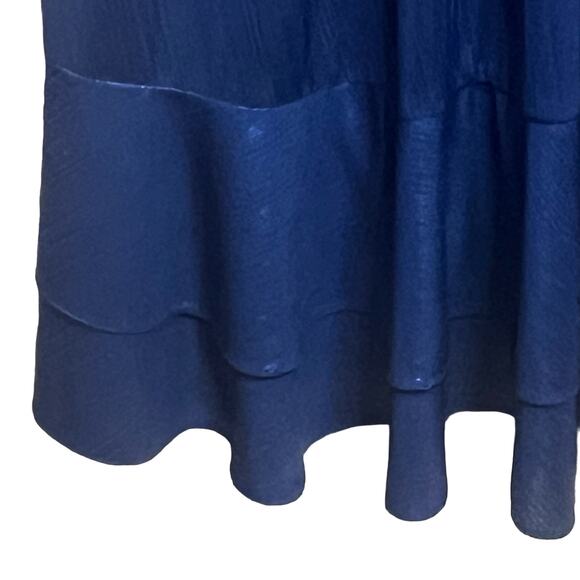 Retrofête Flora Sz Small Metallic Blue Wrap Dress Evening Cocktail High Low - Picture 12 of 15